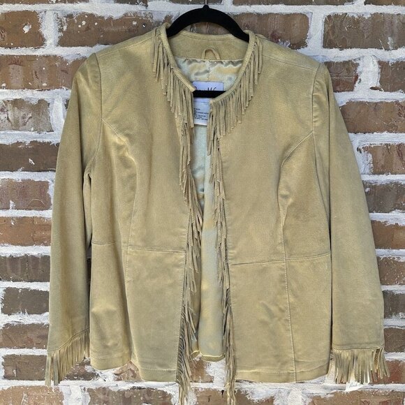 VTG Pamela McCoy Jacket Leather Suede Fringe Western Tan‎ Women Size S NWT - Picture 1 of 12